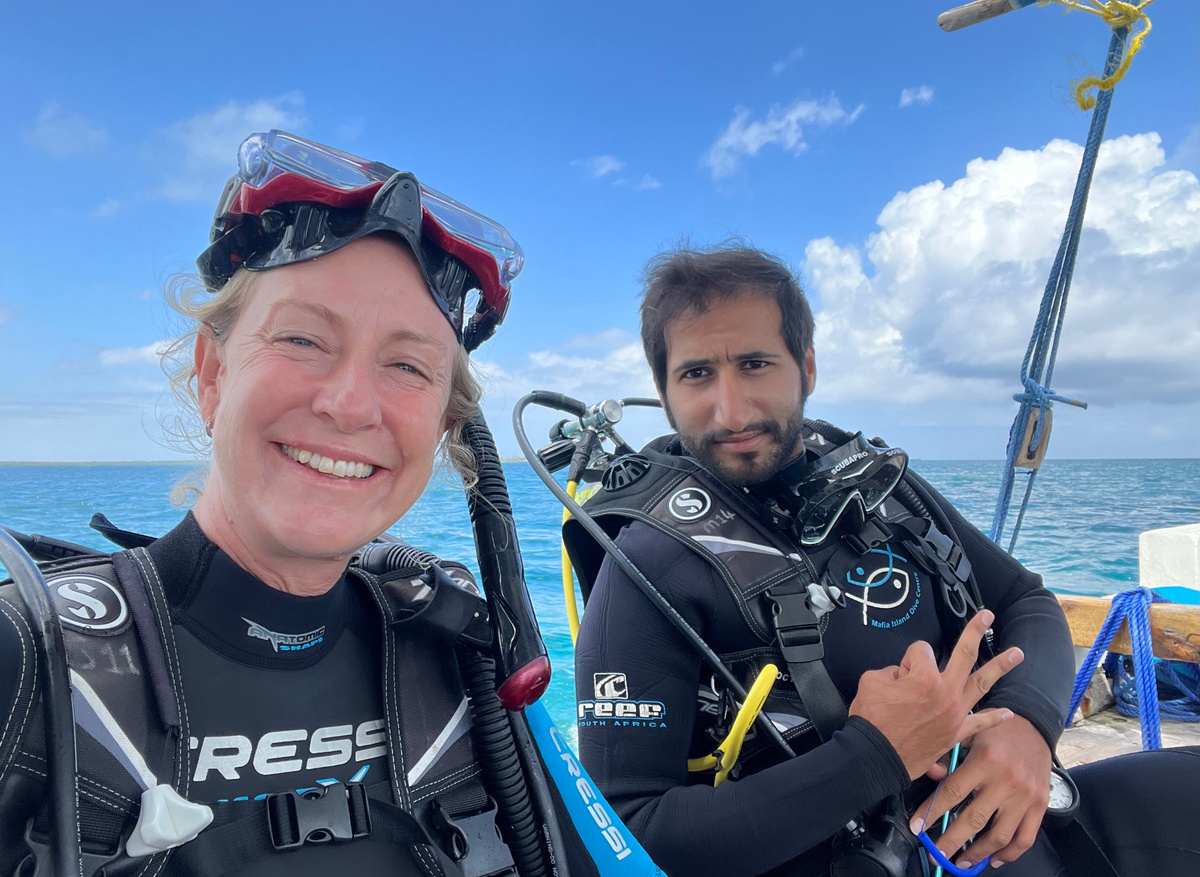 Diving with Debbie Bachmann (PADI Rescue Diver and English/German-speaking mountain guide: 46 Kilimanjaro climbs, 20+ Mt Meru climbs, 6 Mt Kenya climbs. Ol Donyo Lengai, Mt Hanang Mt Longido etc. etc.)