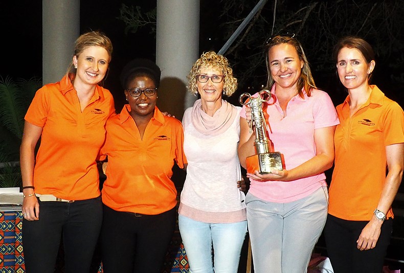 VFAPU Golf Day winners Michelle Wilson and Ashleigh Pringle with Africa Albida Tourism staff Tyla Crabbe, Nommy Vuma and Keara O.JPG