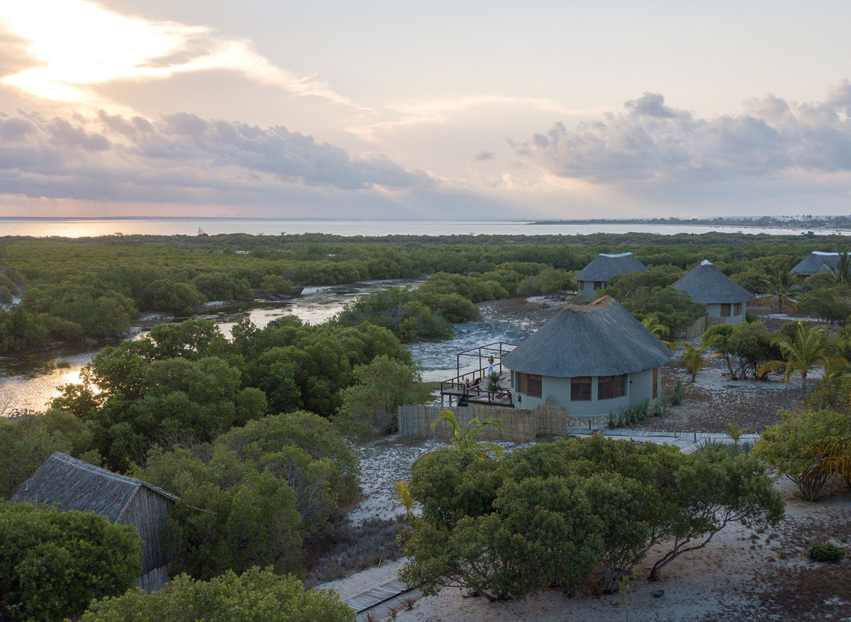 Aerial View of the Lagoon Villas at Sunset