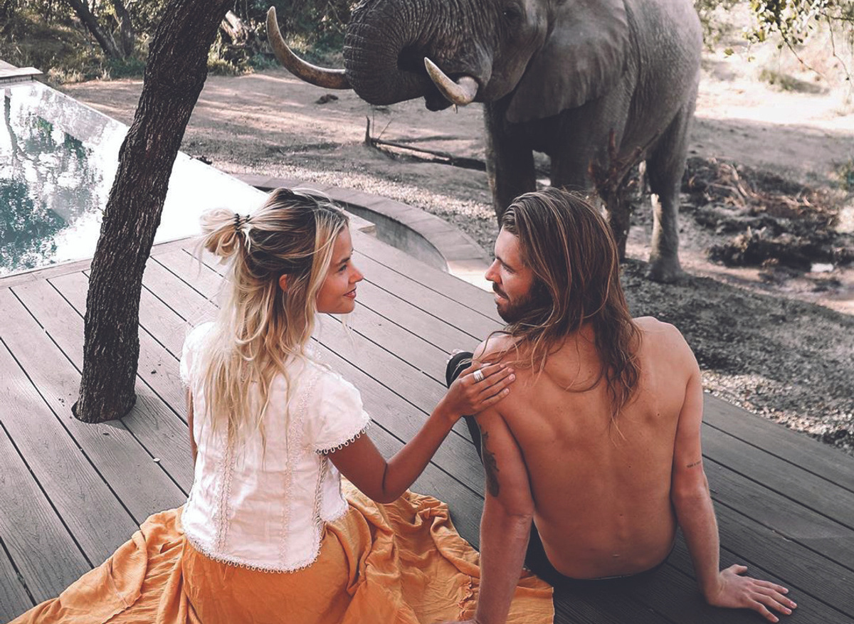 Elephants at the pool at Mantobeni