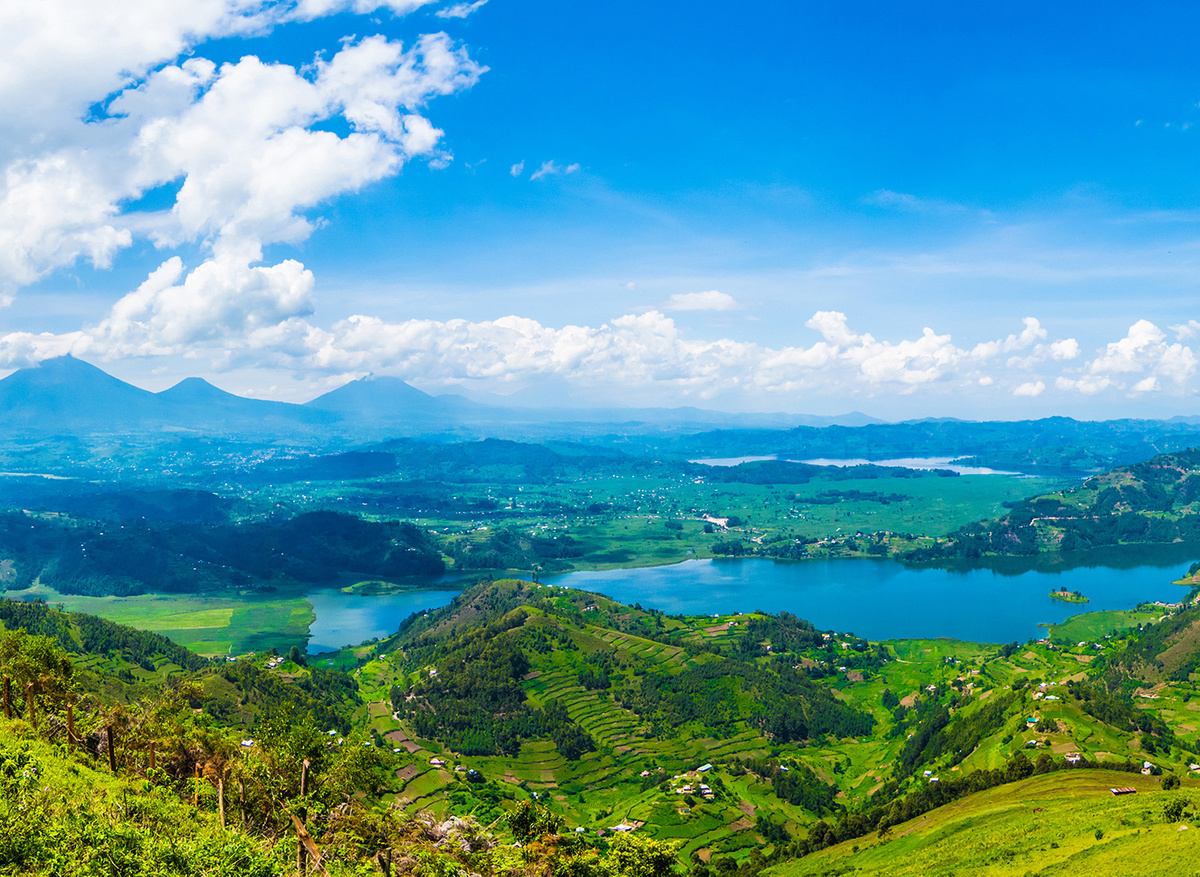 A0 The Virungas in the background with Lake Mutanda and Lake Mulehe in the front view taken from Kisoro.jpg