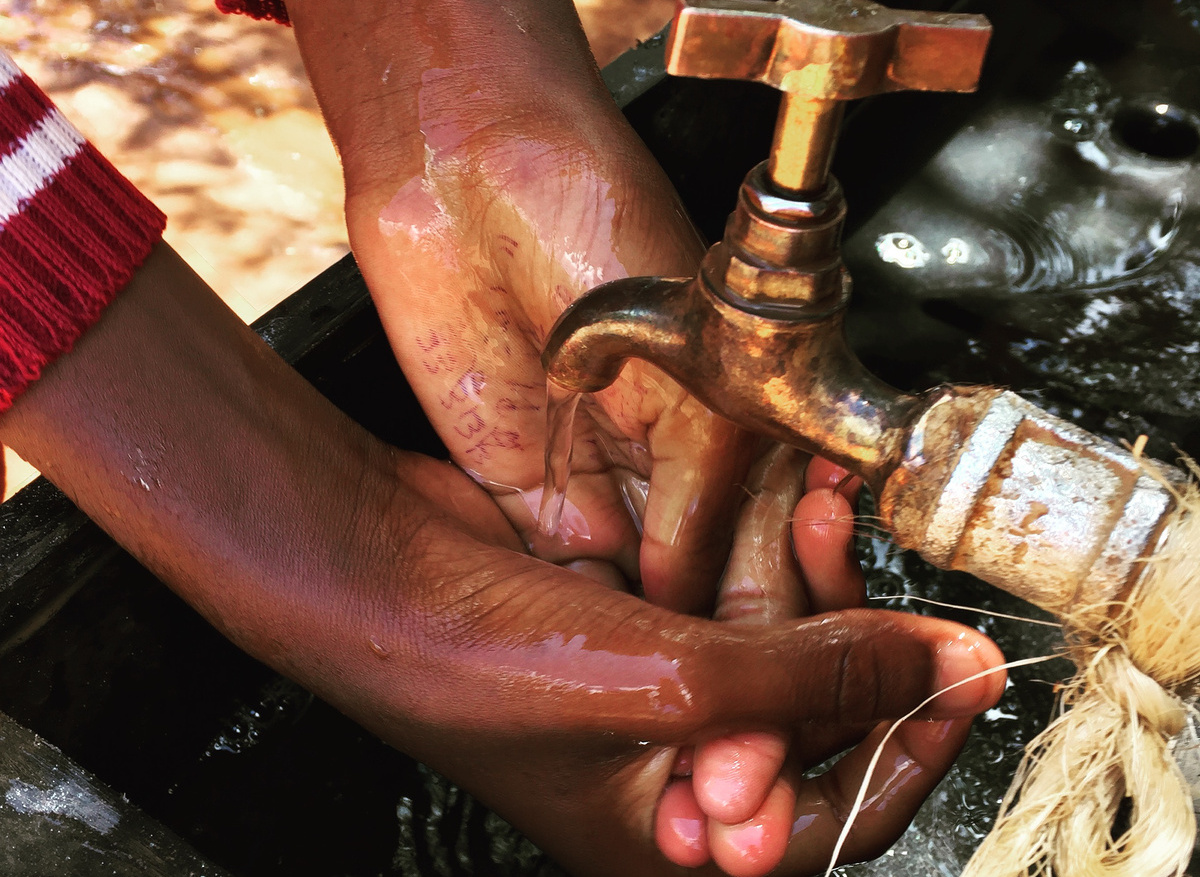 Installed hand washing station at a school