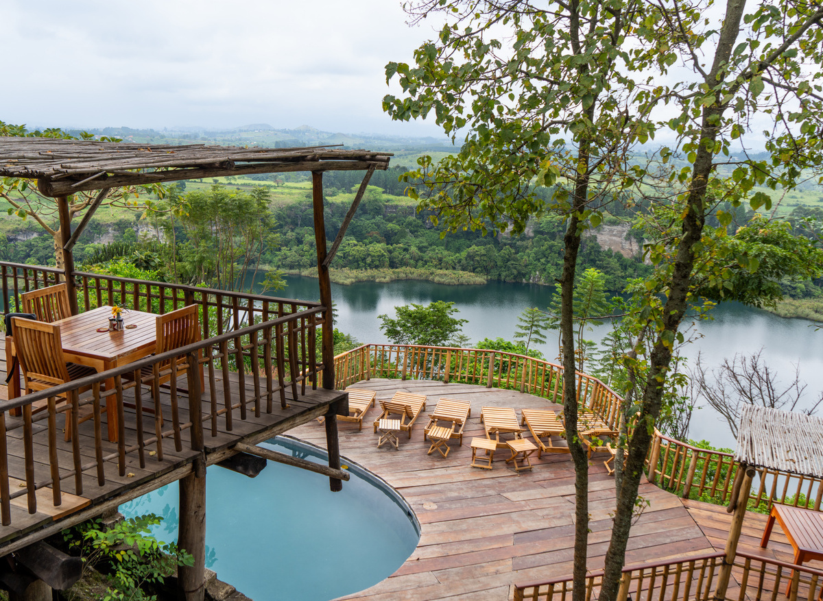 Main Lodge view lake and pool