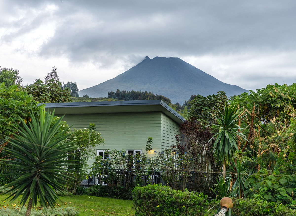 Individual cottage with mountain backdrop