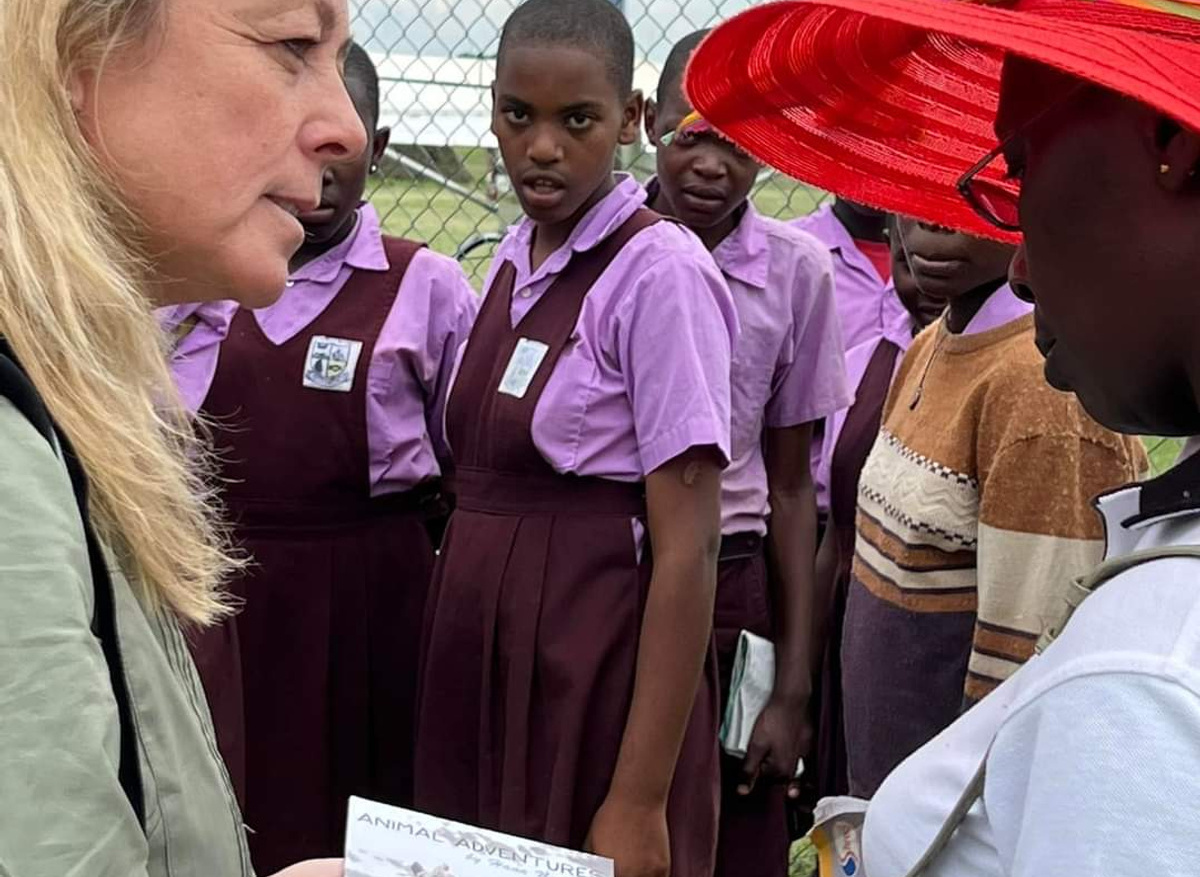 Donating books in Uganda