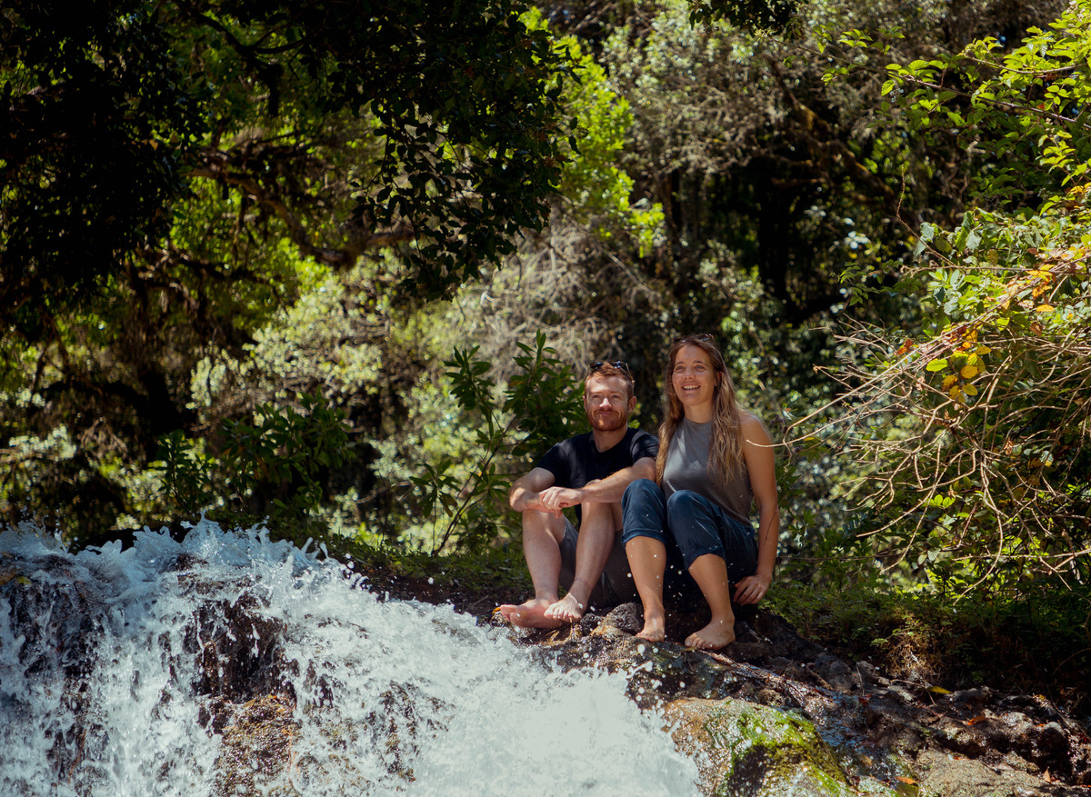 Sophie and Giles at the Maio Waterfall, Arusha National Park